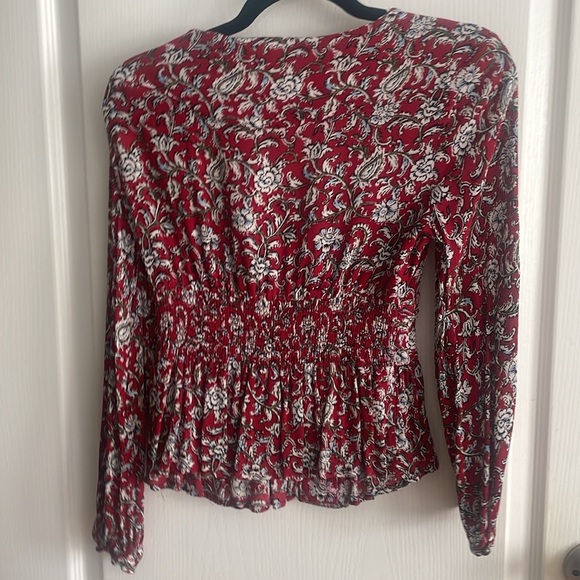 Anthropologie Feather Bone Latrobe Floral Lace Up Smocked Peplum Blouse size 4 - Picture 3 of 4